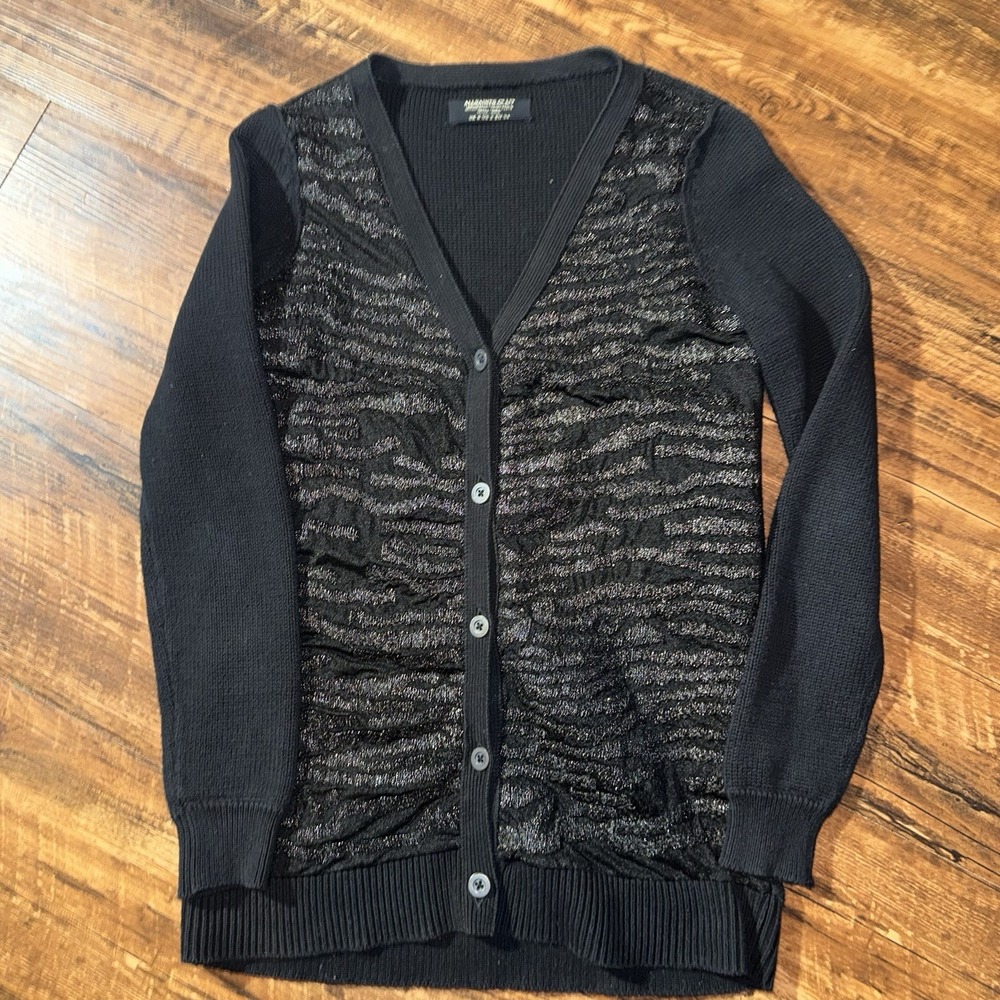 All Saints Vintage Women Size 2 Black Textures Print Button Up Sweater
